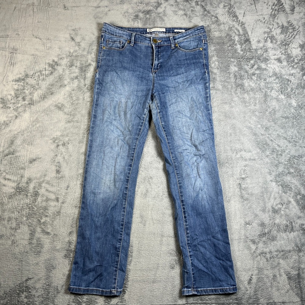 Anne Klein Straight Jeans Womens 6 Blue Whisker Denim Cotton Stretch Medium Wash